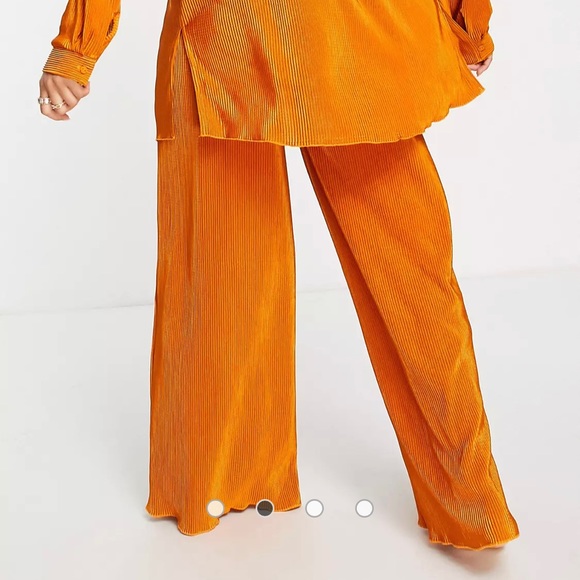 ASOS South Beach plisse beach trouser in high shine copper - Picture 3 of 5